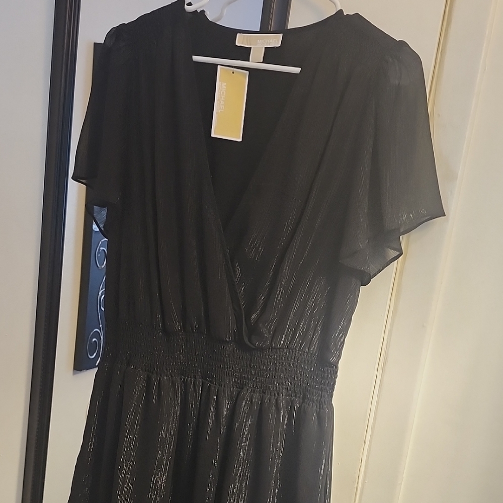 Michael Kors Black Ruched Wrap Midi Dress